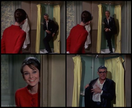 Charade Hepburn Grant shower 2