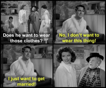 Bringing Up Baby Grant Hepburn Robson clothes