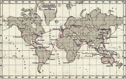 A map of telegraph lines from 1891 via: http://www.atlasobscura.com/articles/telegrams